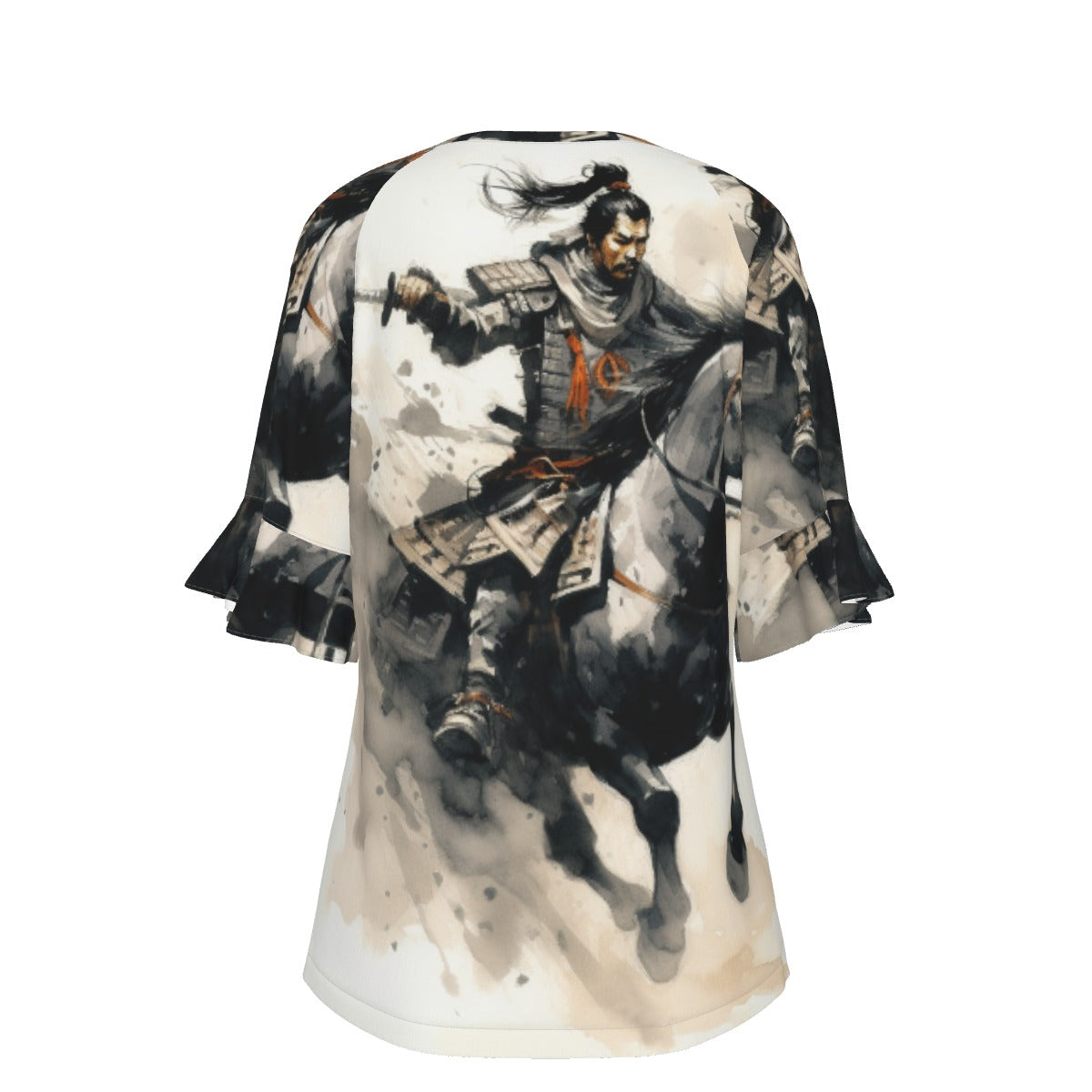 All-Over Print V-neck Women's T-shirt With Bell Sleeve