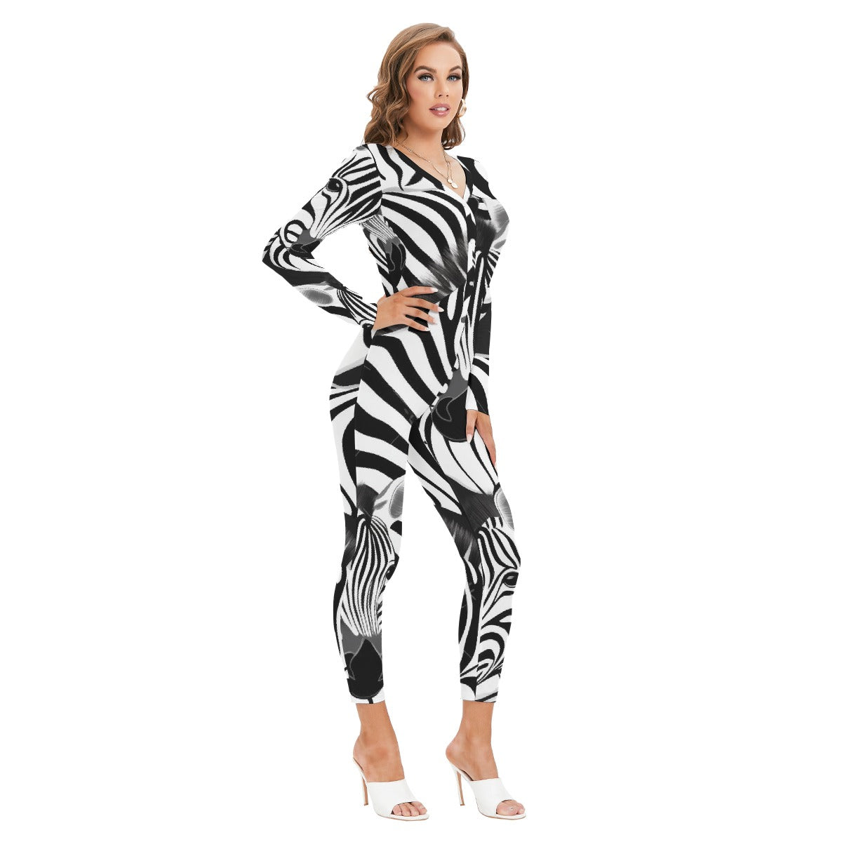 All-Over Print Women's Plunging Neck Jumpsuit
