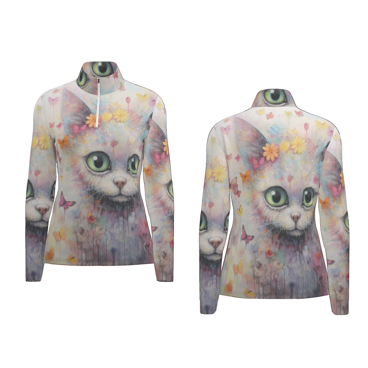 All-Over Print Women's Sports Collar Jersey With Long Sleeve