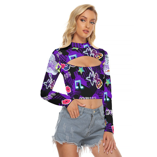 All-Over Print Women's Hollow Chest Keyhole Tight Crop Top