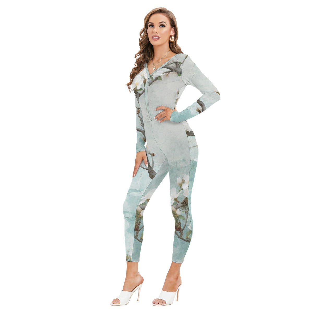 All-Over Print Women's Plunging Neck Jumpsuit