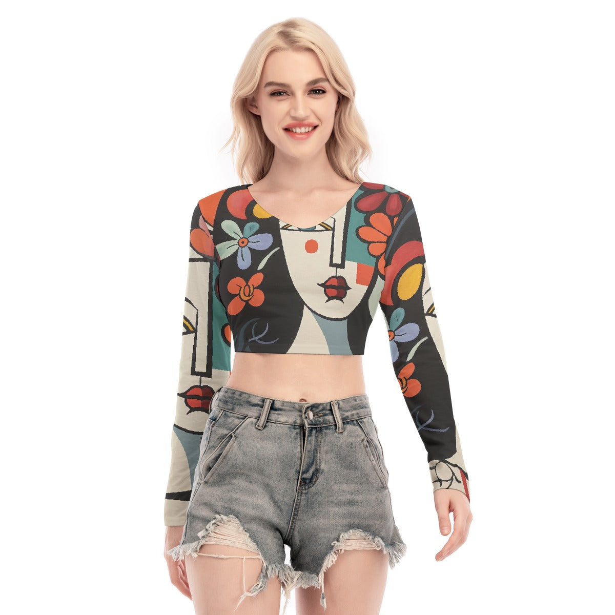 All-Over Print Women's Back Hollow T-shirt With Strap