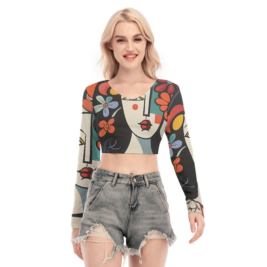 All-Over Print Women's Back Hollow T-shirt With Strap