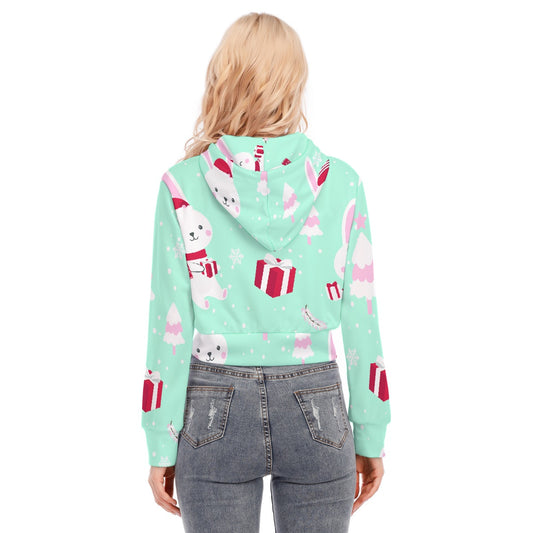 All-Over Print Women's Crop Top Hoodie With Zipper Closure