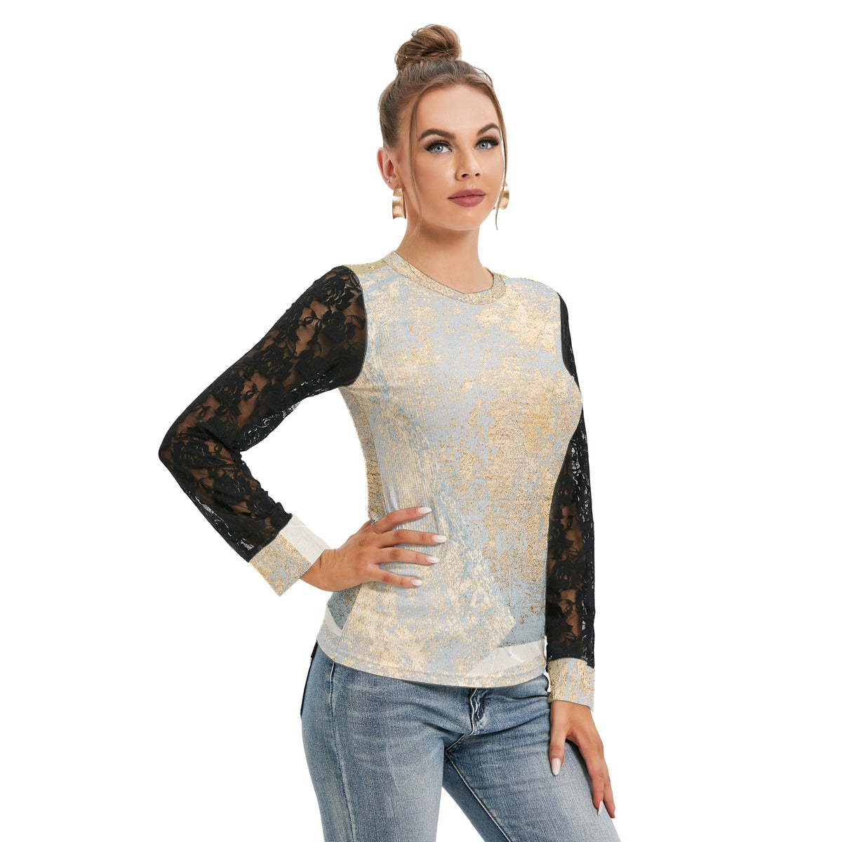 All-Over Print Women's T-shirt And Sleeve With Black Lace
