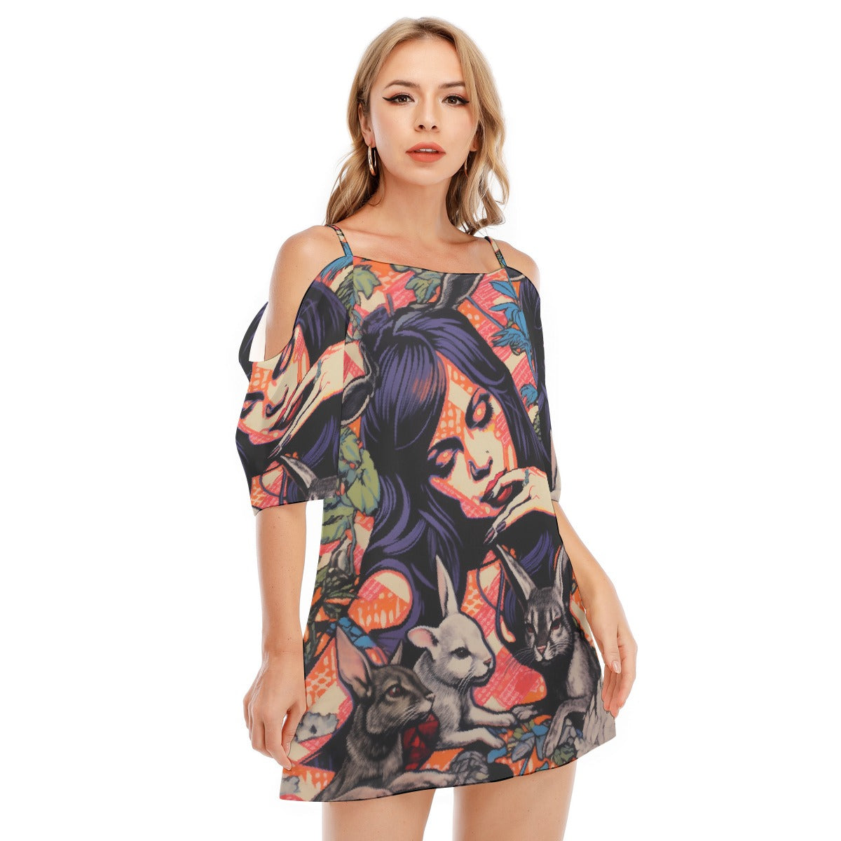 All-Over Print Women's Off-shoulder Cami Dress