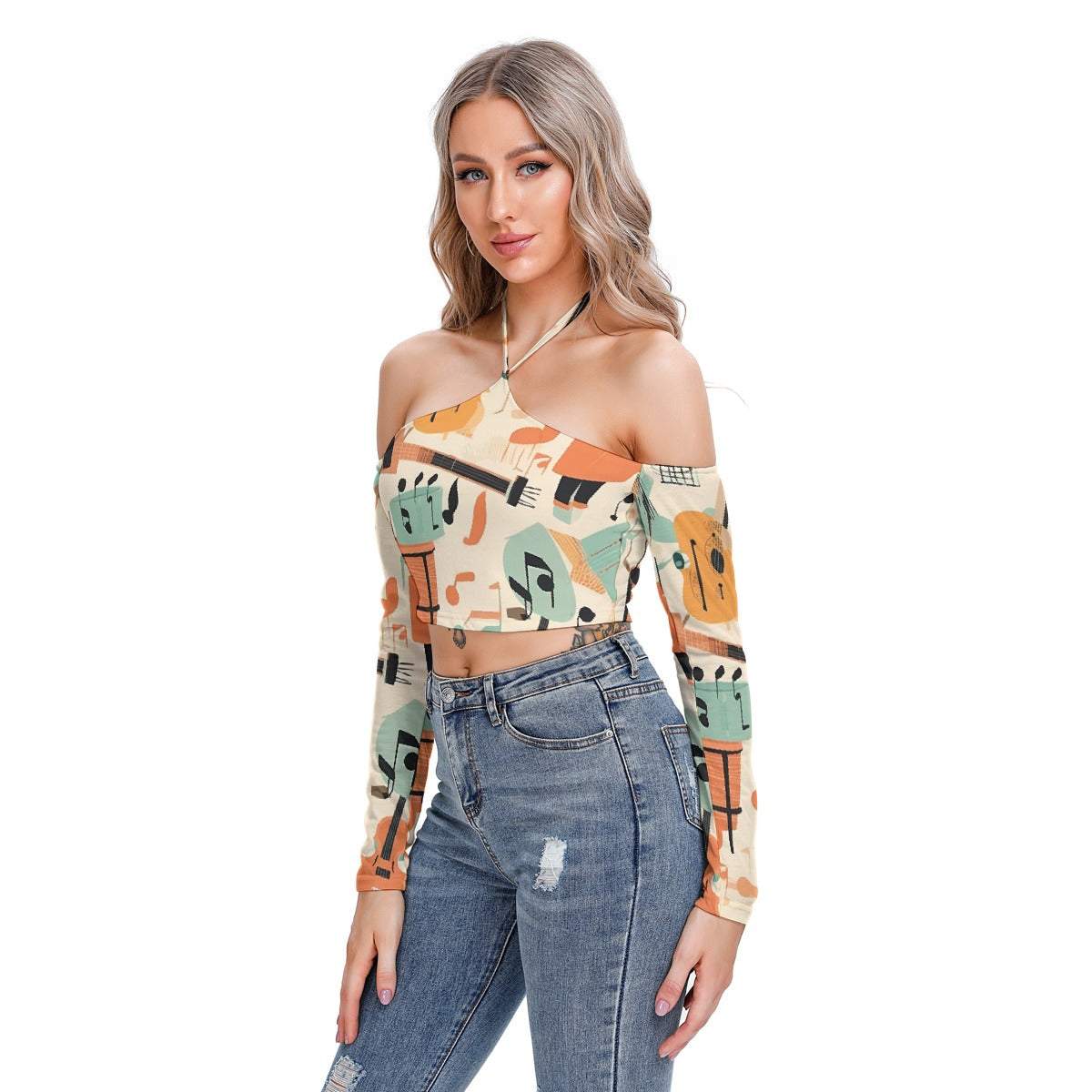 All-Over Print Women's Halter Lace-up Top