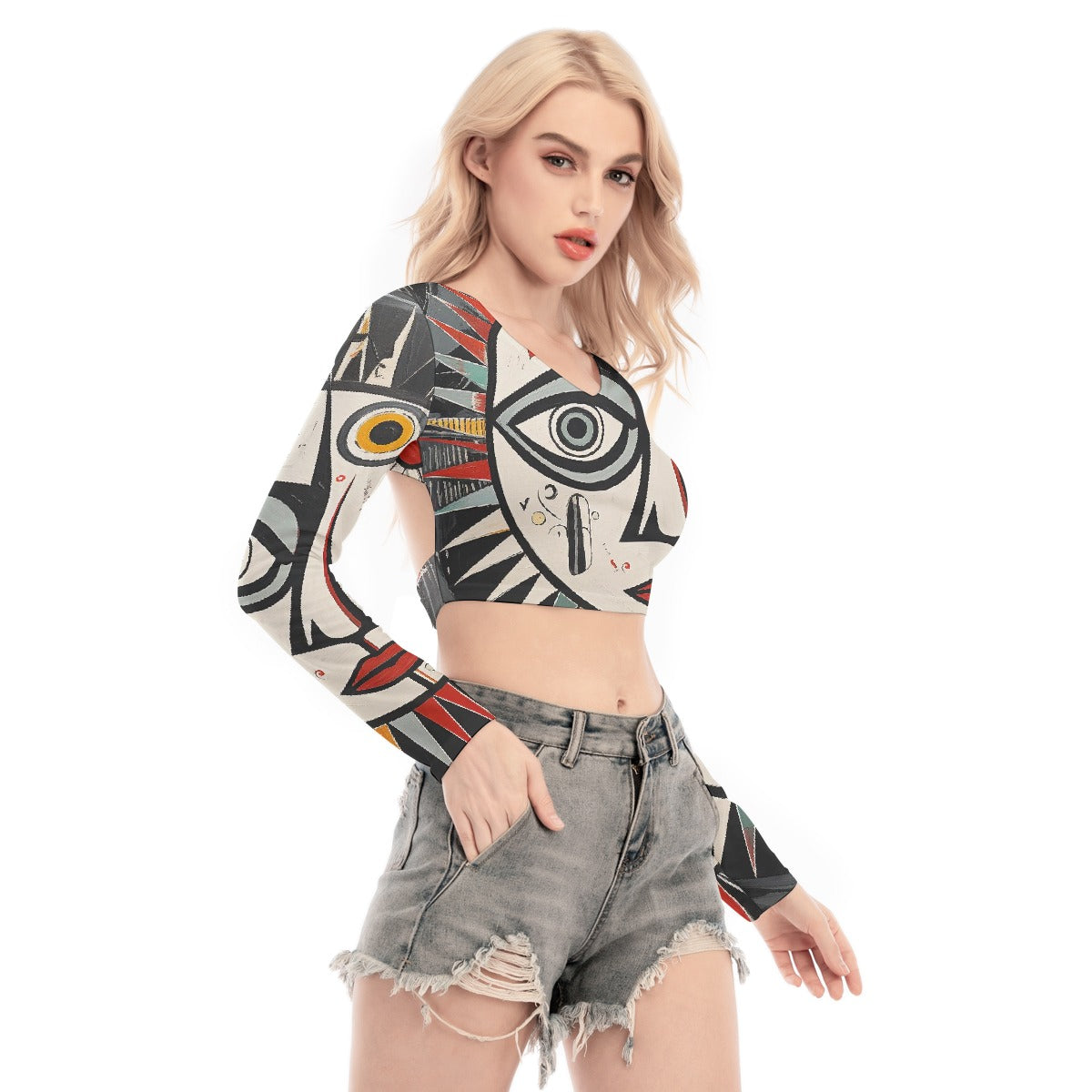 All-Over Print Women's Back Hollow T-shirt With Strap