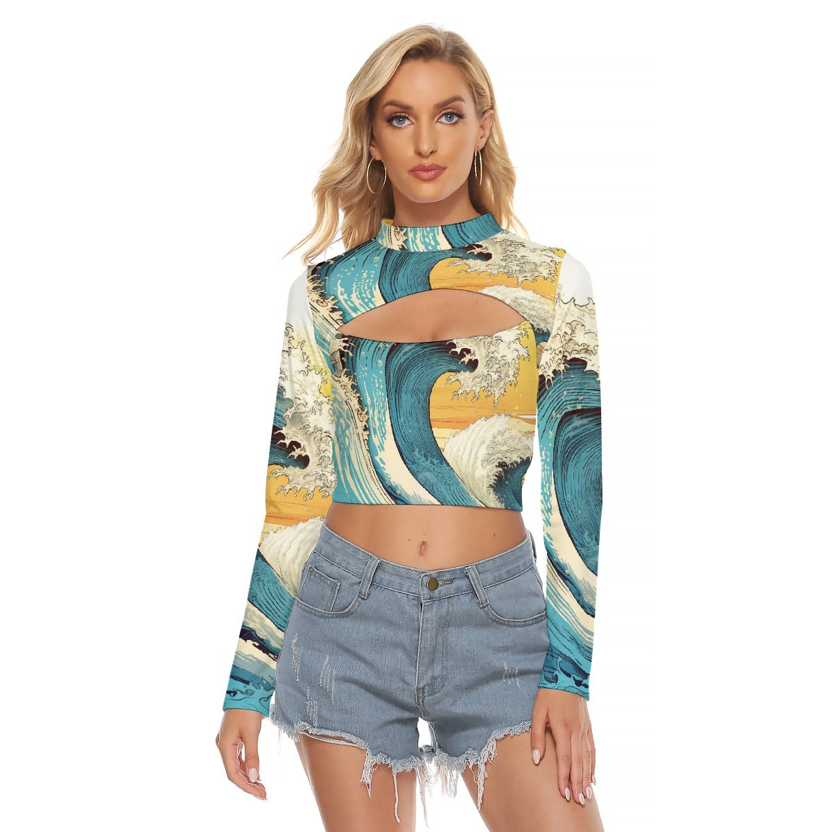 All-Over Print Women's Hollow Chest Keyhole Tight Crop Top