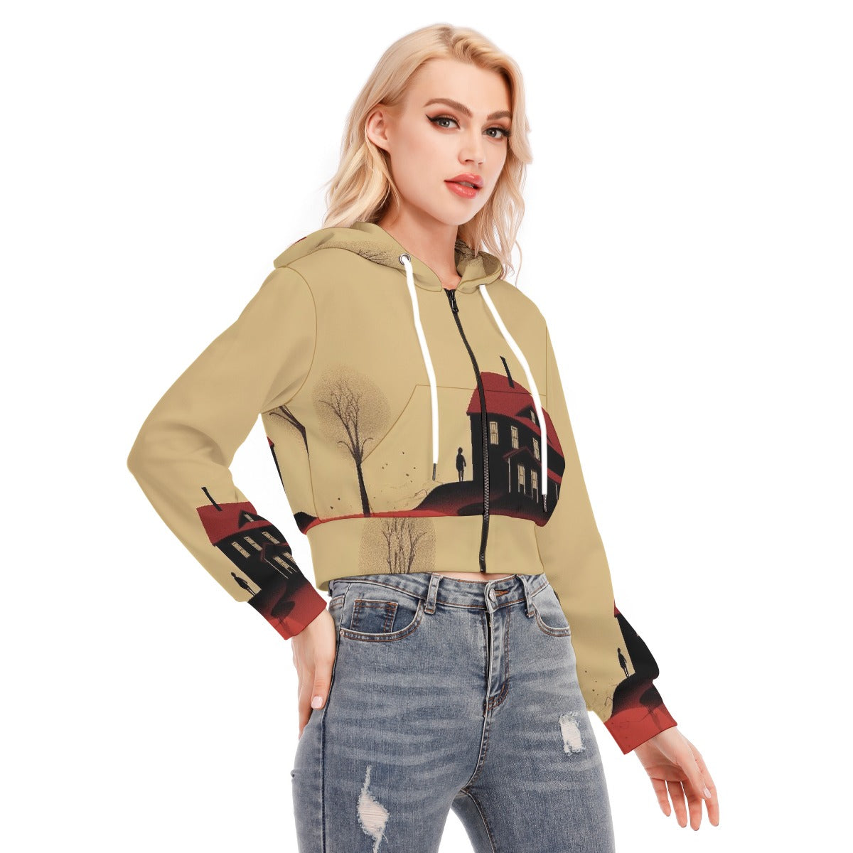 All-Over Print Women's Crop Top Hoodie With Zipper Closure