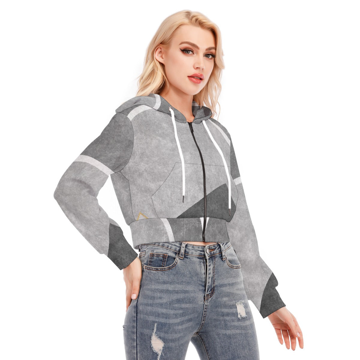 All-Over Print Women's Crop Top Hoodie With Zipper Closure