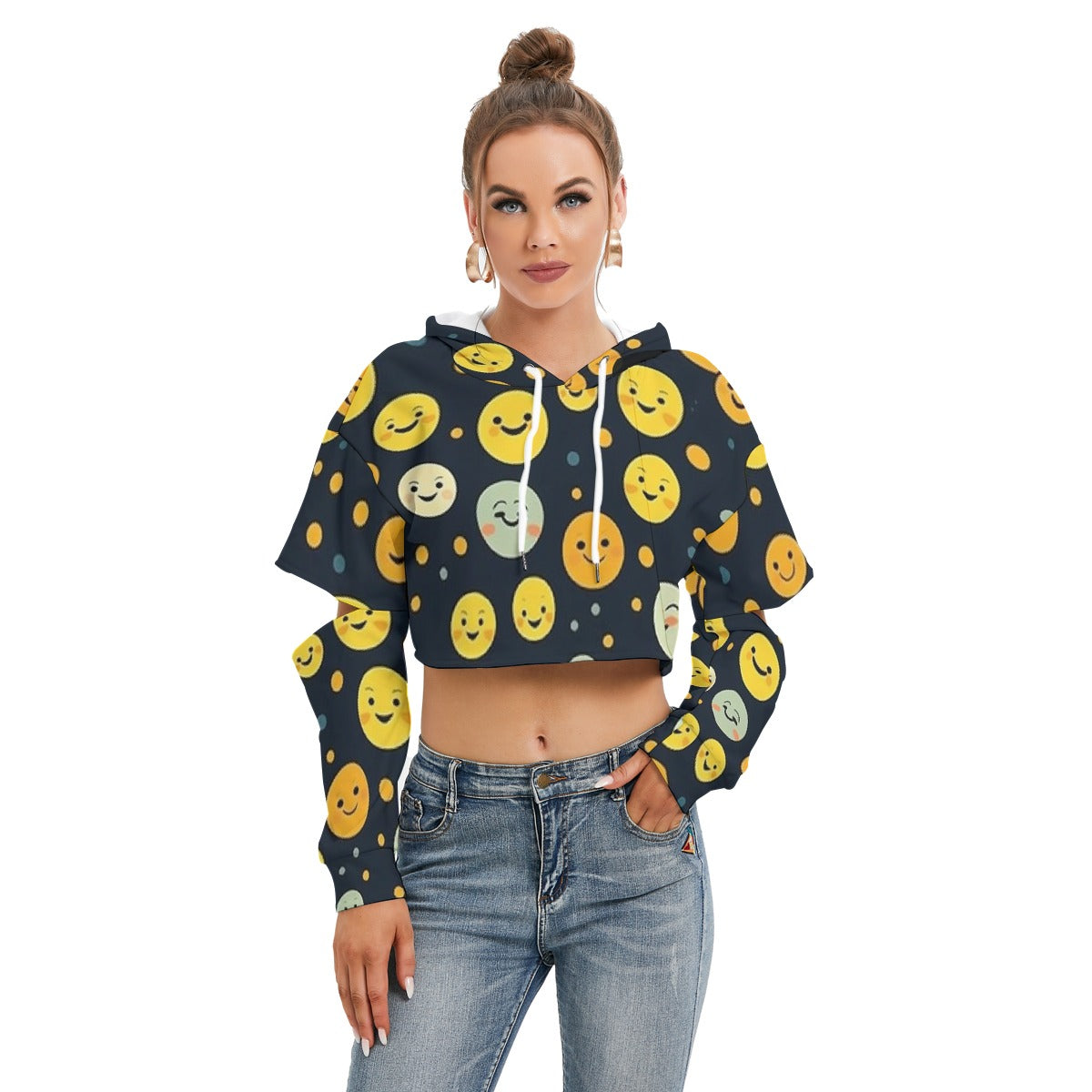 All-Over Print Women's Heavy Fleece Hoodie With Hollow Out Sleeve