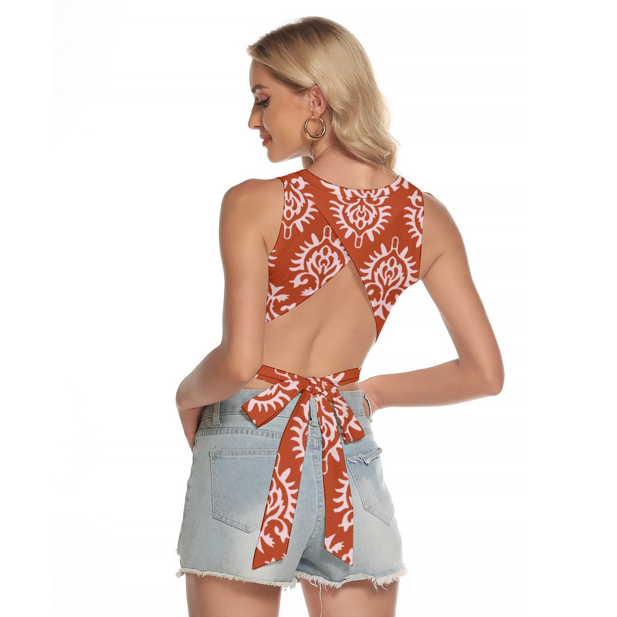 All-Over Print Women's Sleeveless Back Hollow Crop Top