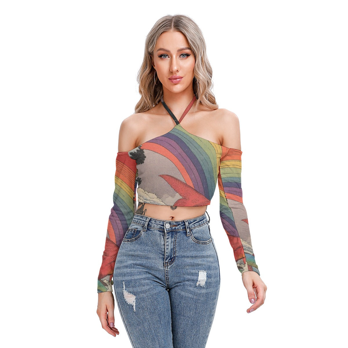 All-Over Print Women's Halter Lace-up Top