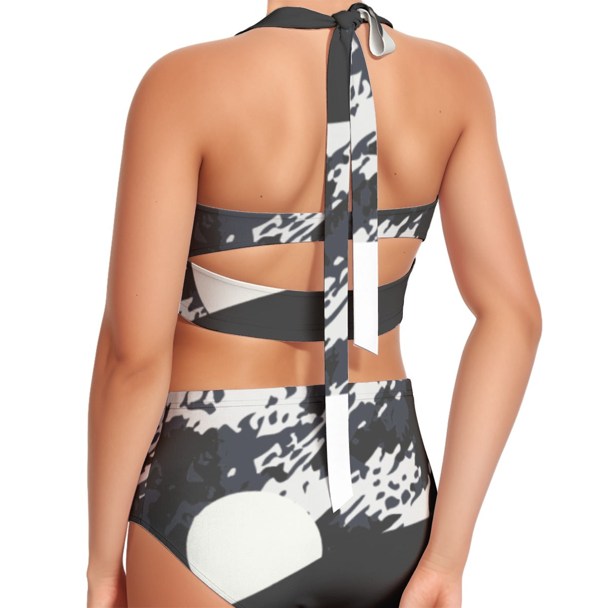 All-Over Print Women's Swimsuit Set With Halter
