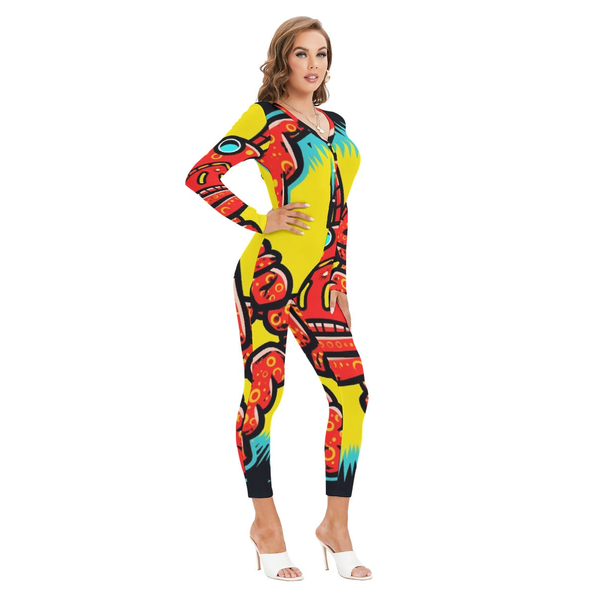 All-Over Print Women's Plunging Neck Jumpsuit