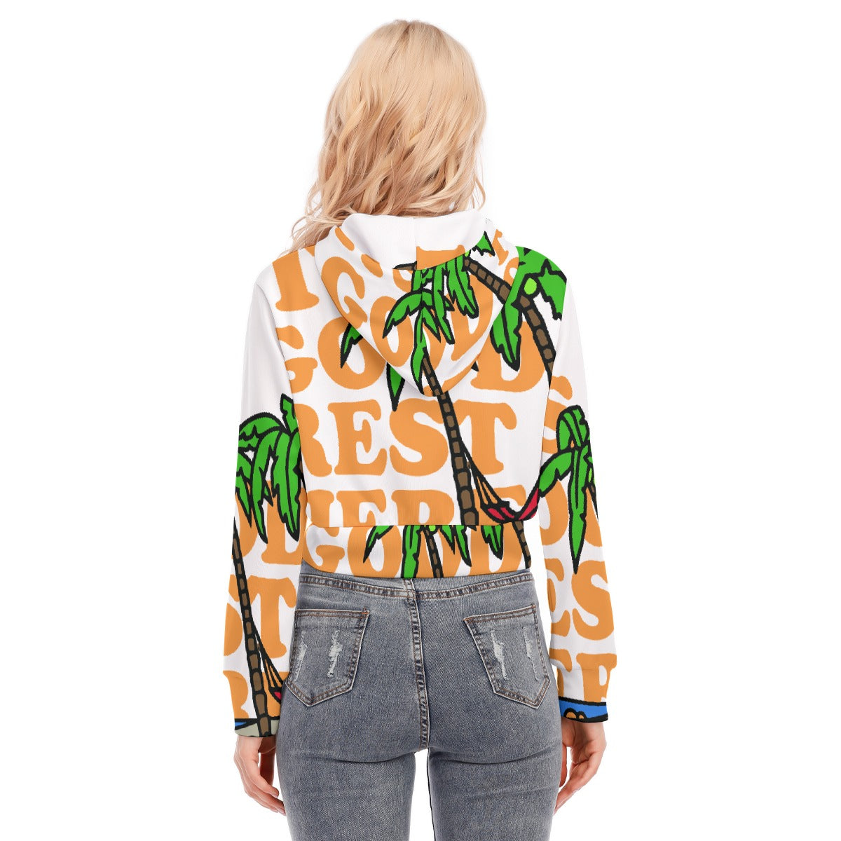 All-Over Print Women's Crop Top Hoodie With Zipper Closure
