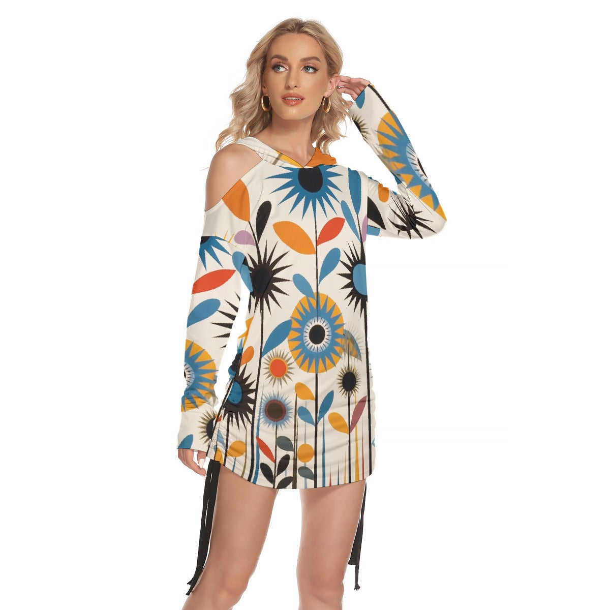 All-Over Print Women's One-shoulder Dress With Waist Shirring