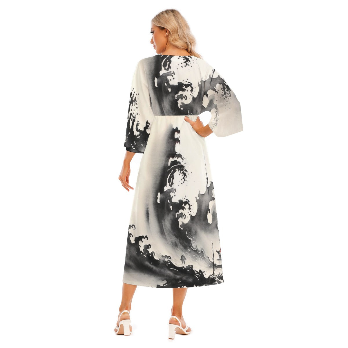 All-Over Print Women's Mid-Sleeve Long Dress