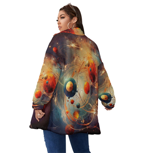 All-Over Print Unisex Borg Fleece Stand-up Collar Coat With Zipper Closure(Plus Size)