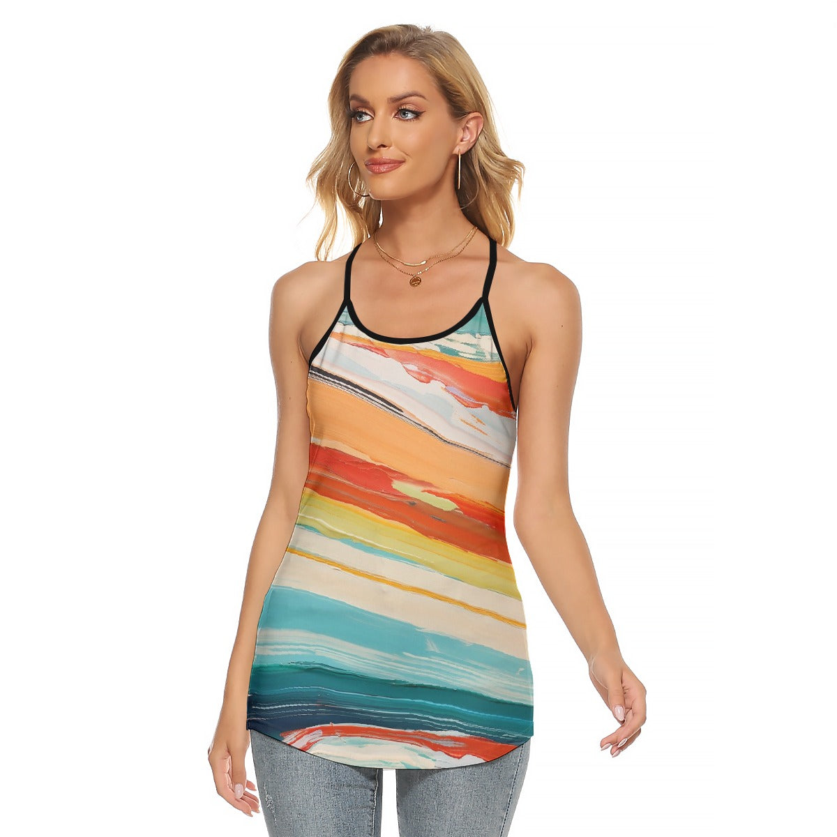 All-Over Print Women's Criss-Cross Open Back Tank Top