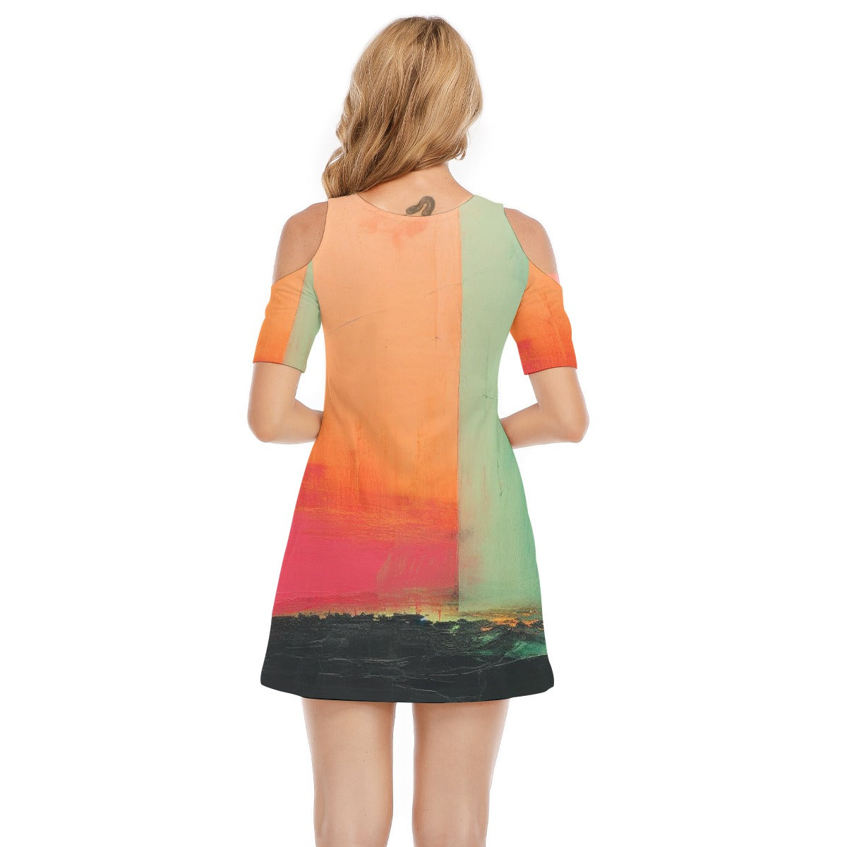 All-Over Print Women's Cold Shoulder Dress | 190GSM Cotton