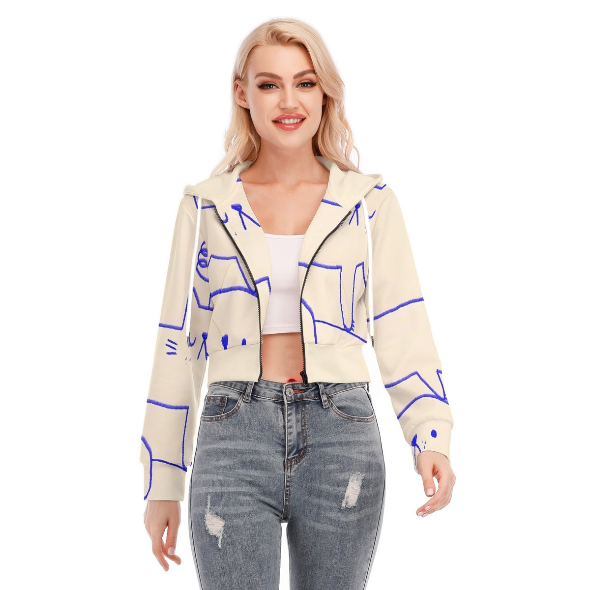 All-Over Print Women's Crop Top Hoodie With Zipper Closure