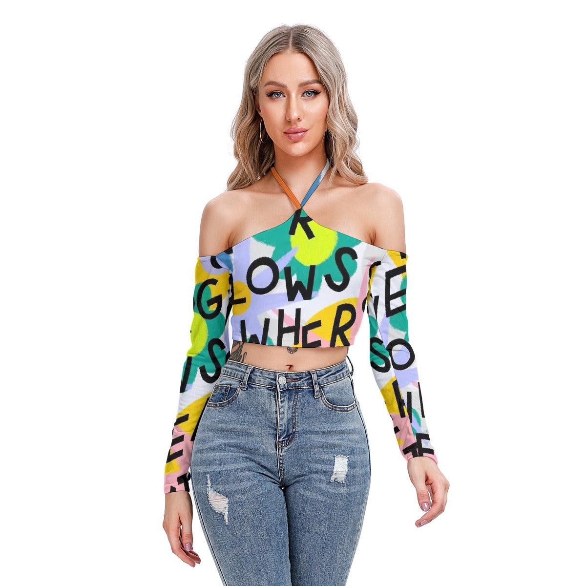 All-Over Print Women's Halter Lace-up Top
