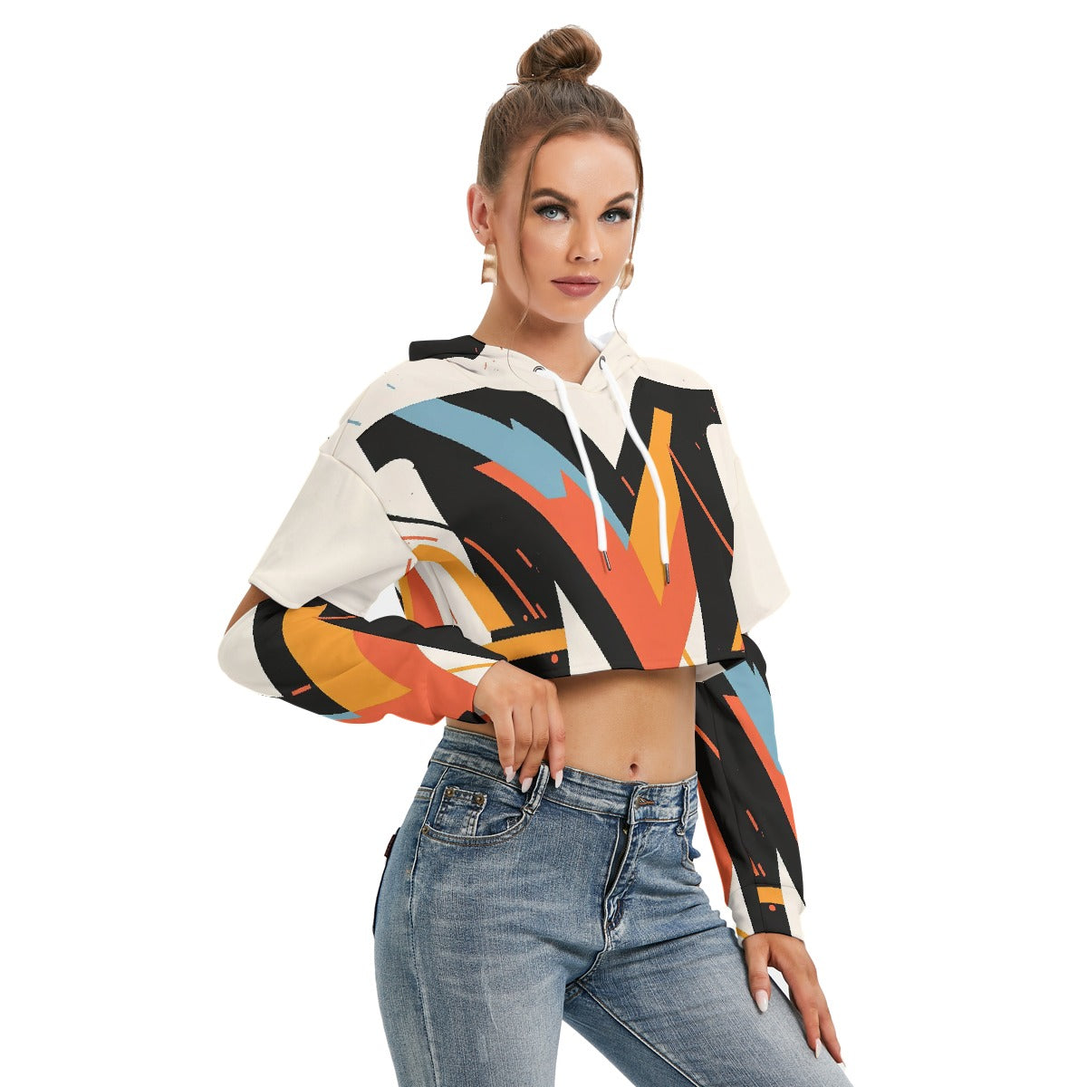 All-Over Print Women's Heavy Fleece Hoodie With Hollow Out Sleeve
