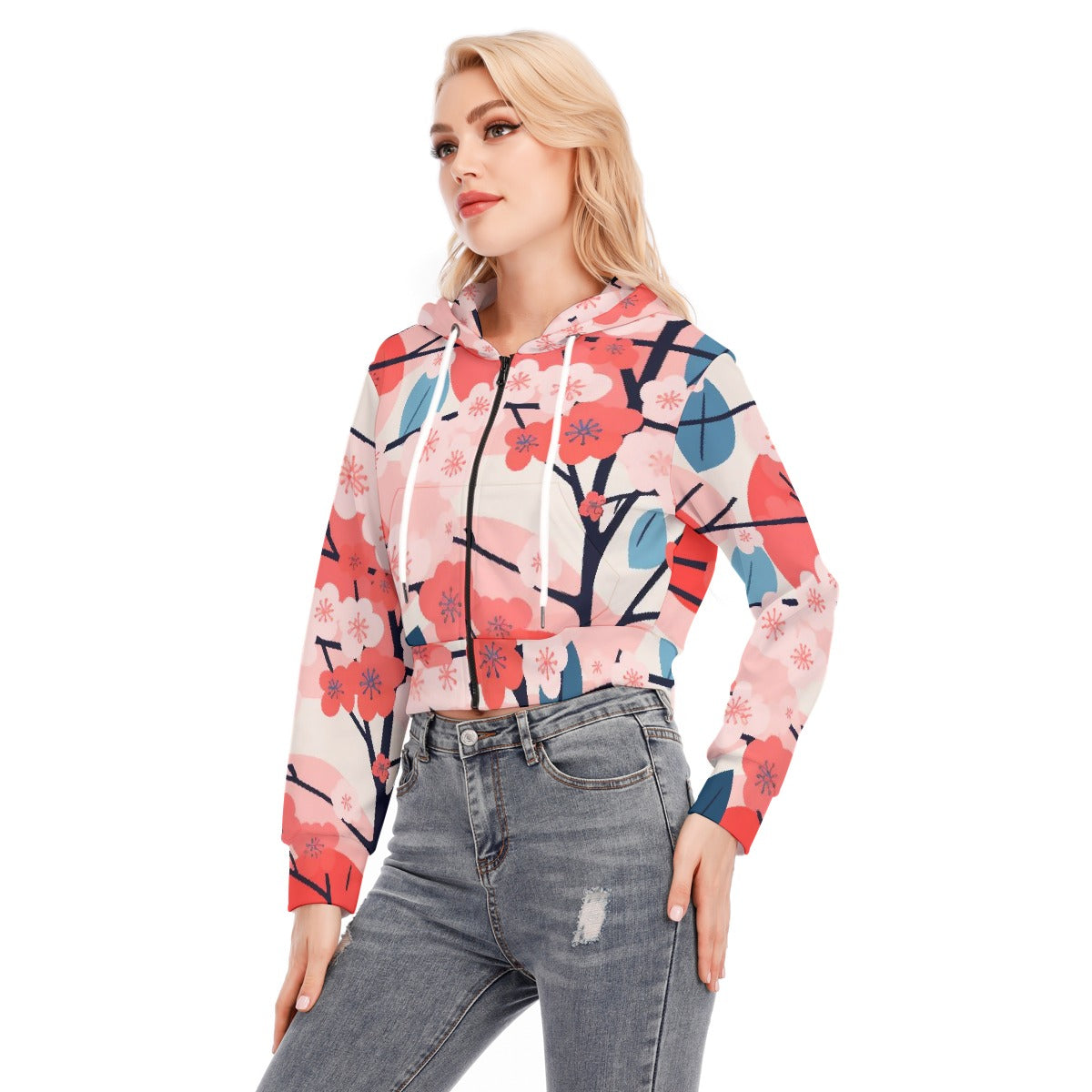 All-Over Print Women's Crop Top Hoodie With Zipper Closure