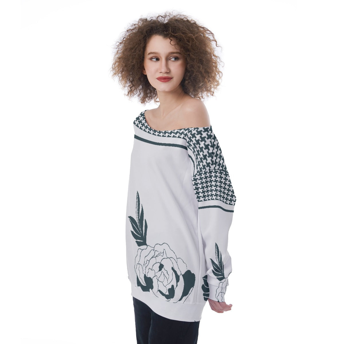 All-Over Print Oversized Women's Off-Shoulder Sweatshirt