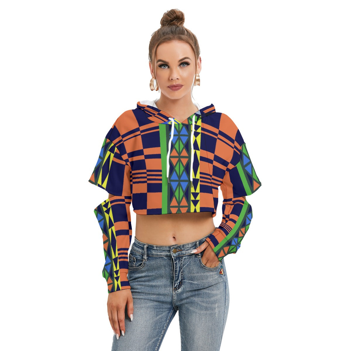 All-Over Print Women's Heavy Fleece Hoodie With Hollow Out Sleeve