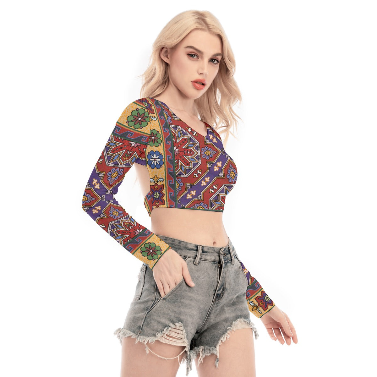 All-Over Print Women's Back Hollow T-shirt With Strap