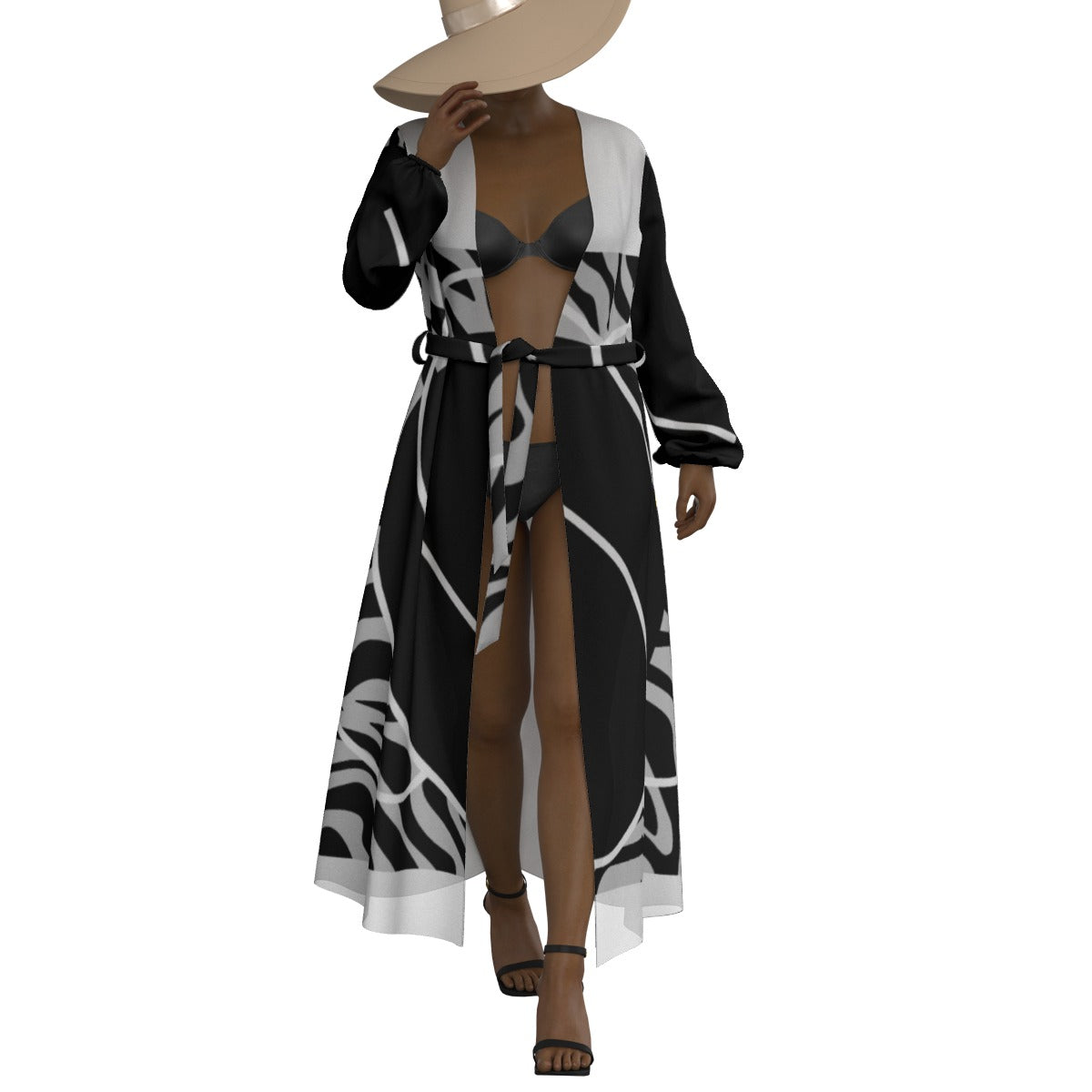 All-Over Print Women's Lace-up Chiffon Robe