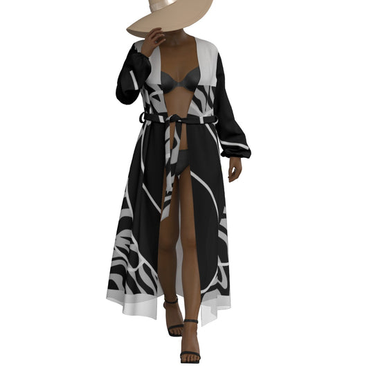 All-Over Print Women's Lace-up Chiffon Robe