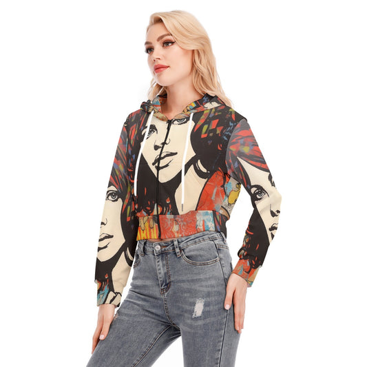 All-Over Print Women's Crop Top Hoodie With Zipper Closure