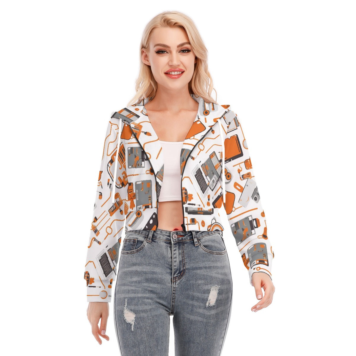 All-Over Print Women's Crop Top Hoodie With Zipper Closure