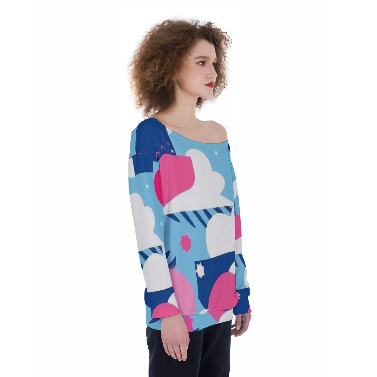 All-Over Print Oversized Women's Off-Shoulder Sweatshirt