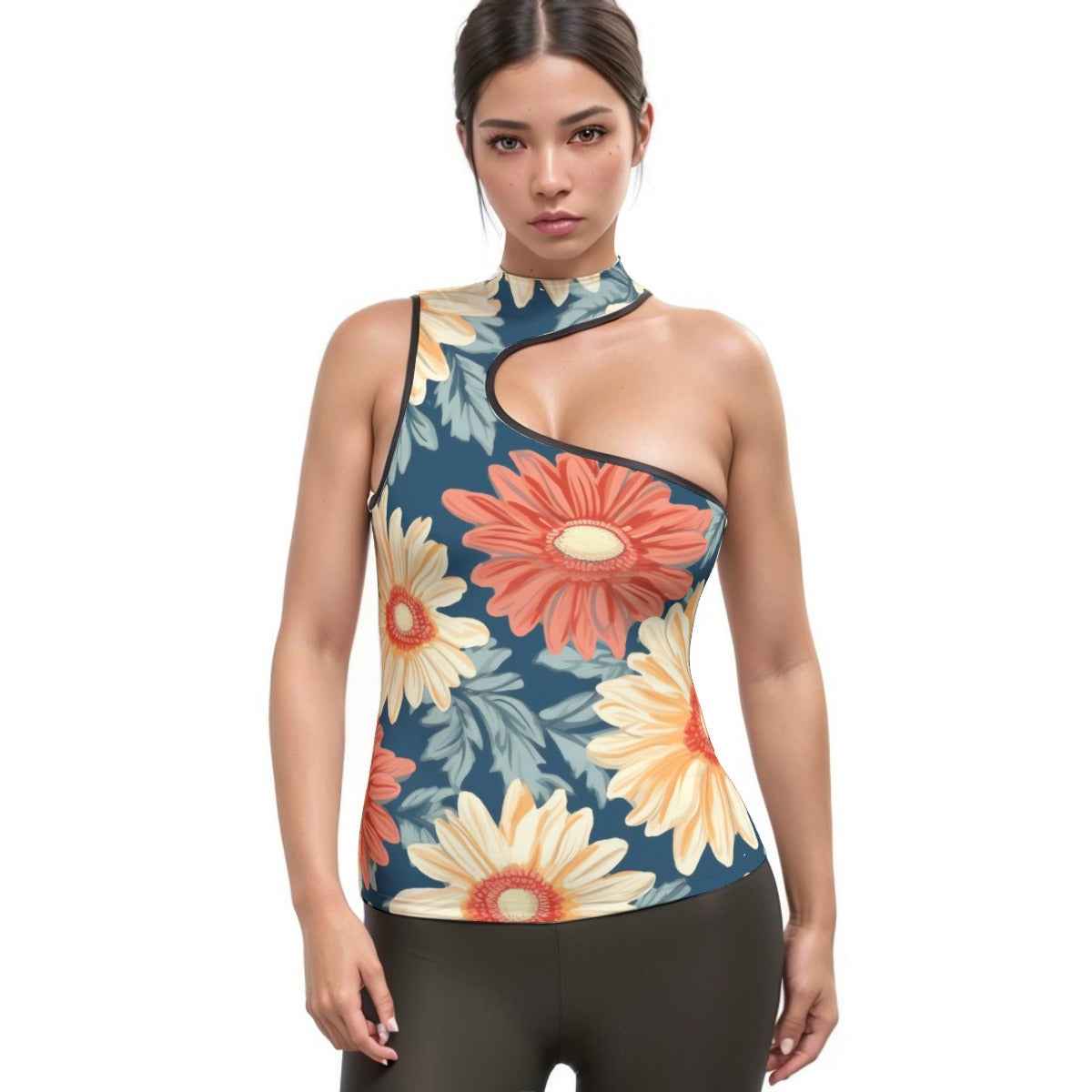 All-Over Print Women's Halter Sleeveless Asymmetrical Tank Top
