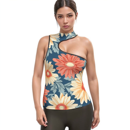 All-Over Print Women's Halter Sleeveless Asymmetrical Tank Top