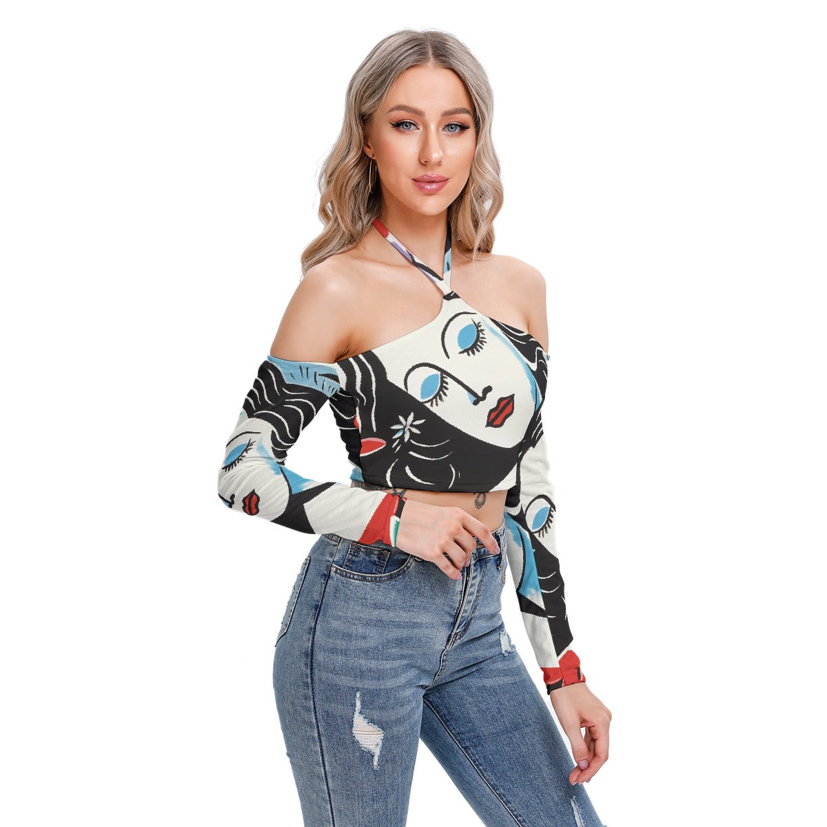 All-Over Print Women's Halter Lace-up Top