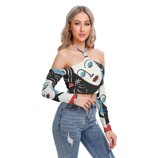 All-Over Print Women's Halter Lace-up Top