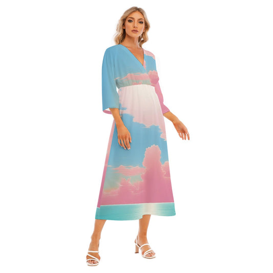 All-Over Print Women's Mid-Sleeve Long Dress