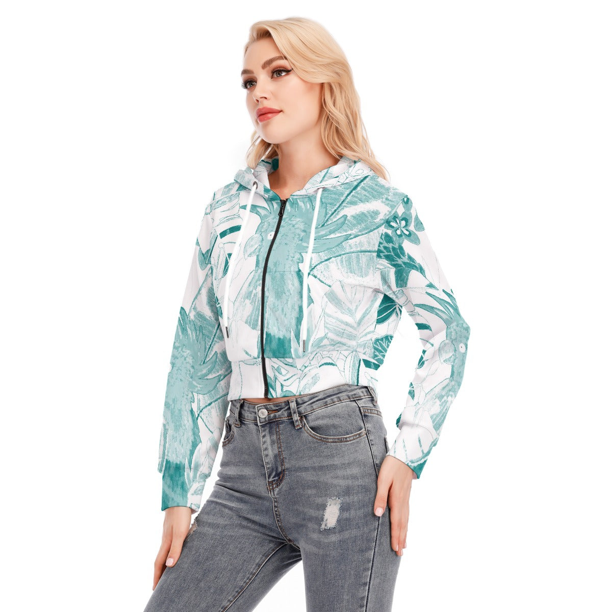 All-Over Print Women's Crop Top Hoodie With Zipper Closure