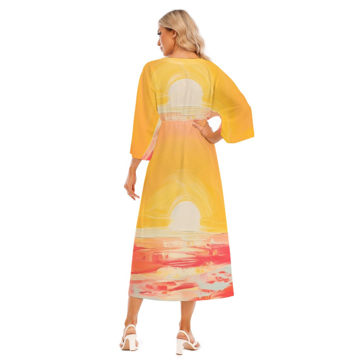 All-Over Print Women's Mid-Sleeve Long Dress