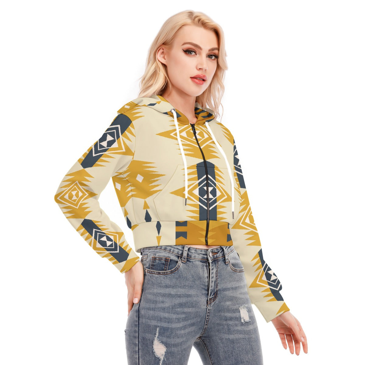 All-Over Print Women's Crop Top Hoodie With Zipper Closure