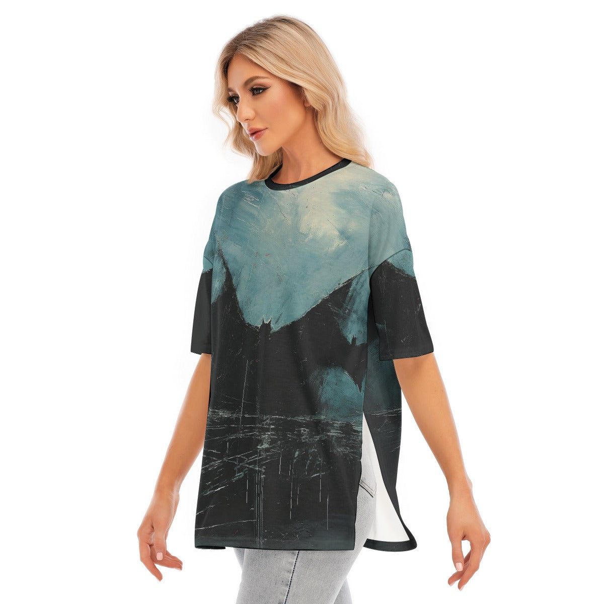 All-Over Print Women's Short Sleeves T-shirt With Hem Split