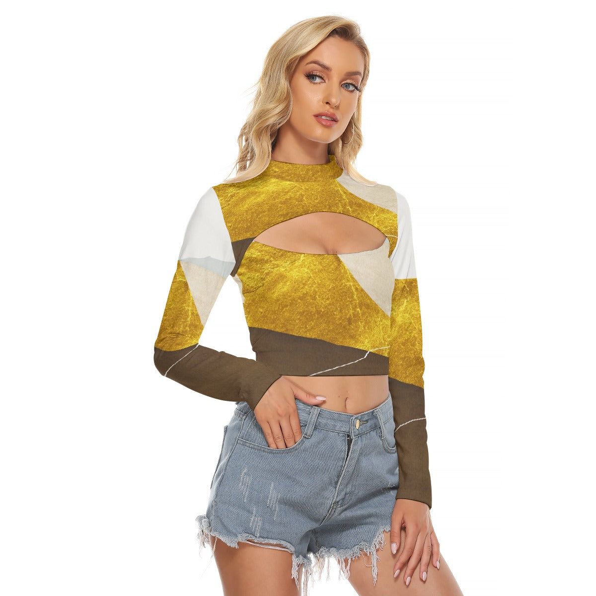 All-Over Print Women's Hollow Chest Keyhole Tight Crop Top