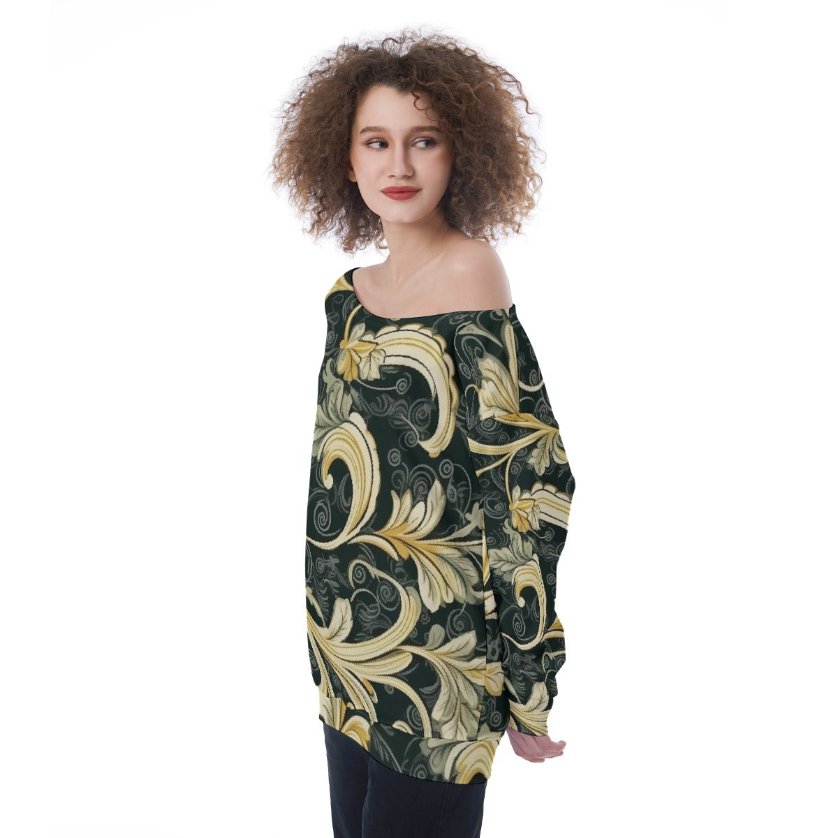 All-Over Print Oversized Women's Off-Shoulder Sweatshirt