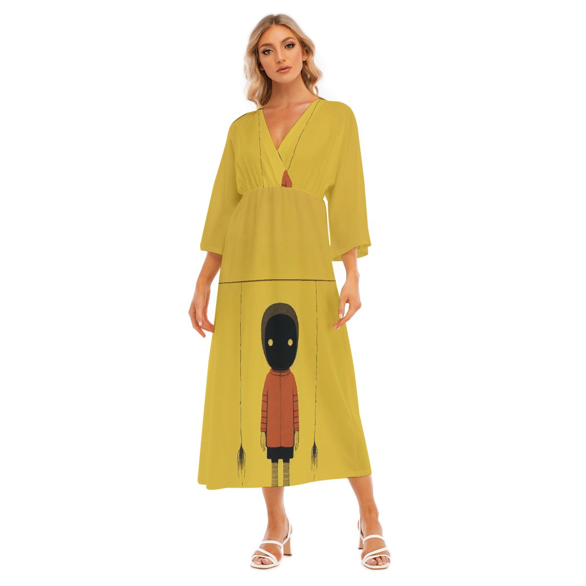 All-Over Print Women's Mid-Sleeve Long Dress